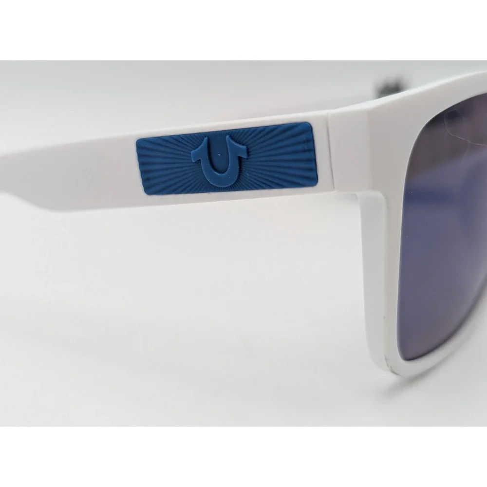True Religion Men's White Sunglasses with Blue Mirrored‎ Lenses Logo NWT